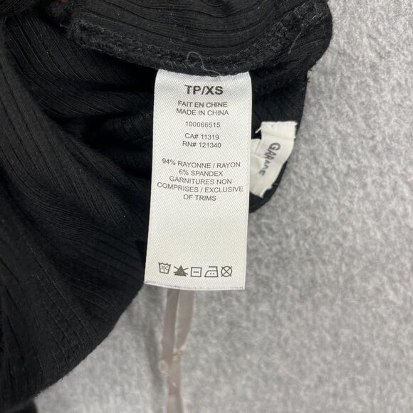 Garage Crop Top Womens XS Black Ribbed Cross Back Tie Front Sleeveless Stretchy - Picture 9 of 15